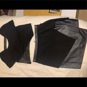Faux leather crop top and skirt set.
